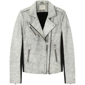 IRO Llaria Jacket Sz 40 US 8 White 100% Lamb Leather Rib Knit Paneled Biker Moto